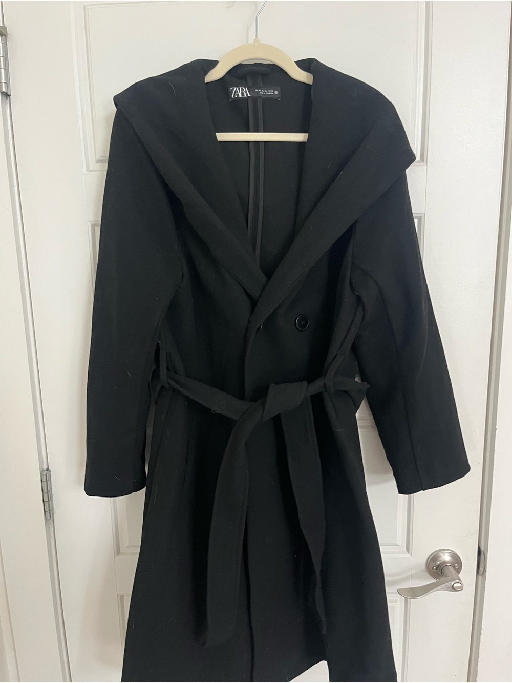 ZARA Black Hooded Belted Coat